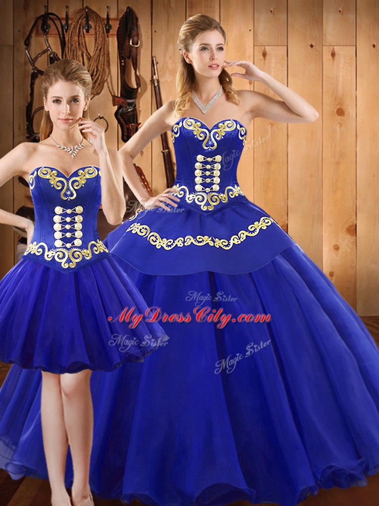 Custom Fit Sleeveless Lace Up Floor Length Embroidery Quince Ball Gowns