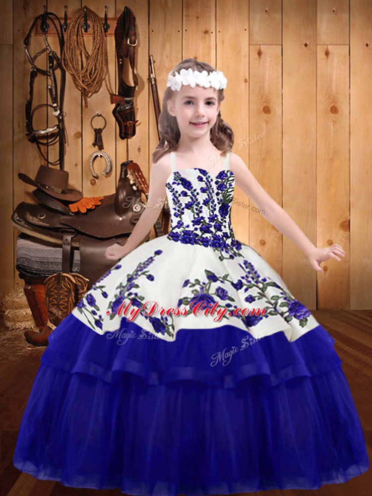 Floor Length Purple Little Girl Pageant Dress Organza Sleeveless Embroidery