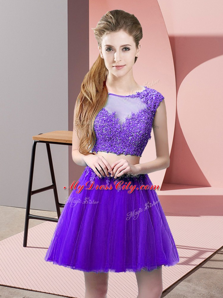 Noble Purple Sleeveless Tulle Zipper for Prom and Party