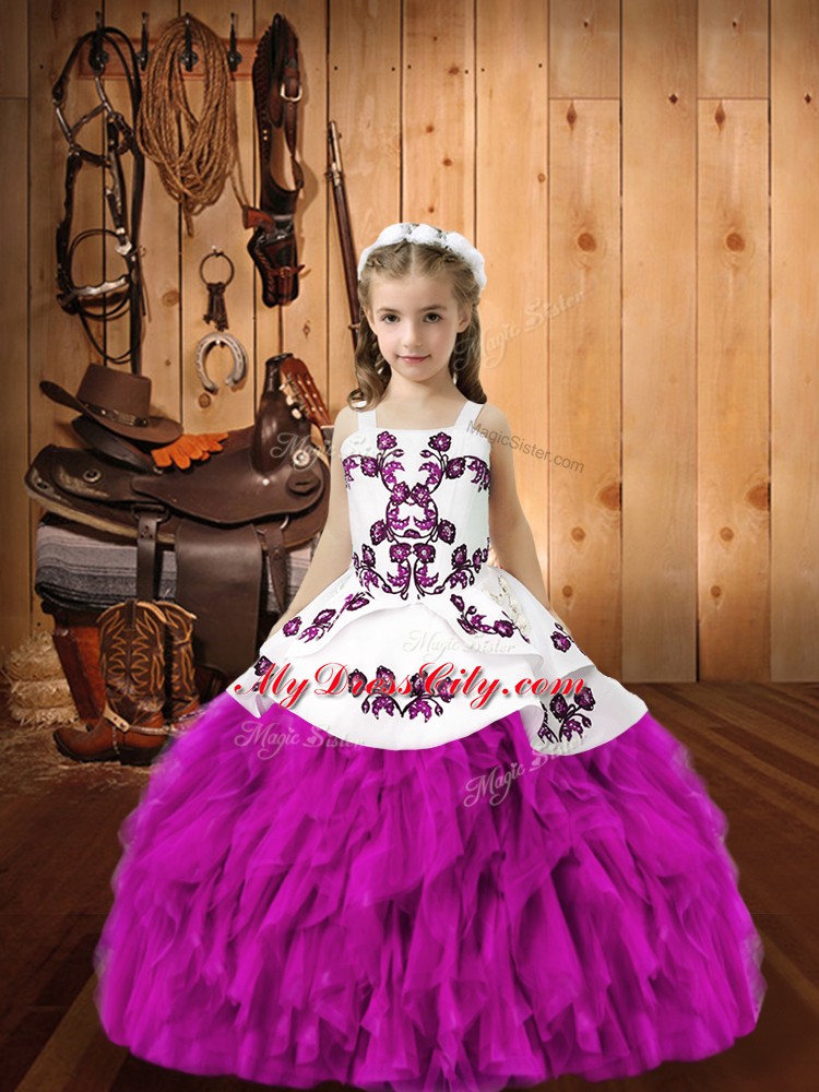 Latest Sleeveless Embroidery and Ruffles Lace Up Child Pageant Dress