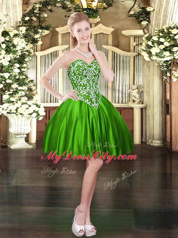 Sleeveless Tulle Floor Length Lace Up Quince Ball Gowns in Green with Beading