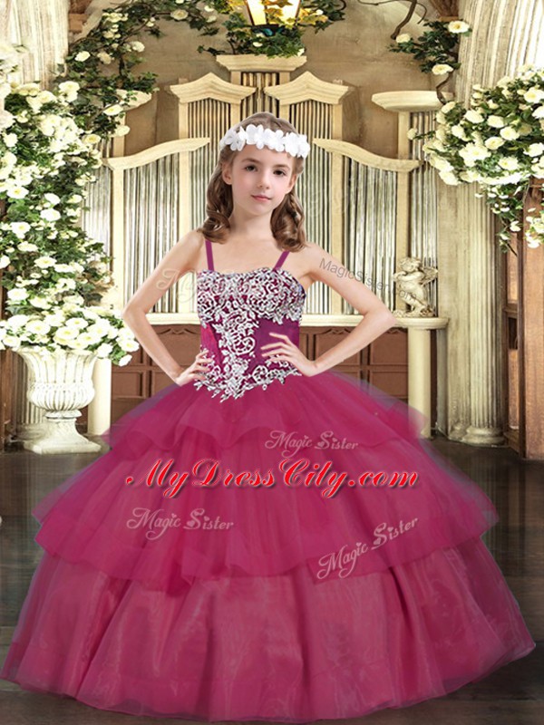 Best Straps Sleeveless Lace Up Little Girls Pageant Gowns Wine Red Organza