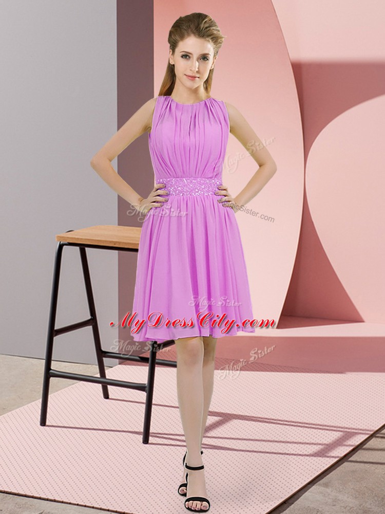 Fashion Lilac Zipper Scoop Sequins Wedding Guest Dresses Chiffon Sleeveless