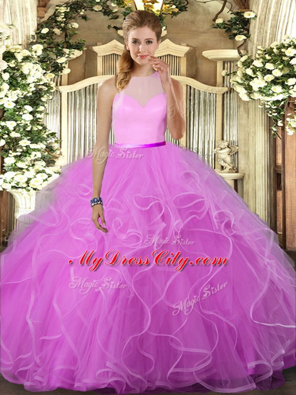 Cute Sleeveless Ruffles Backless Ball Gown Prom Dress