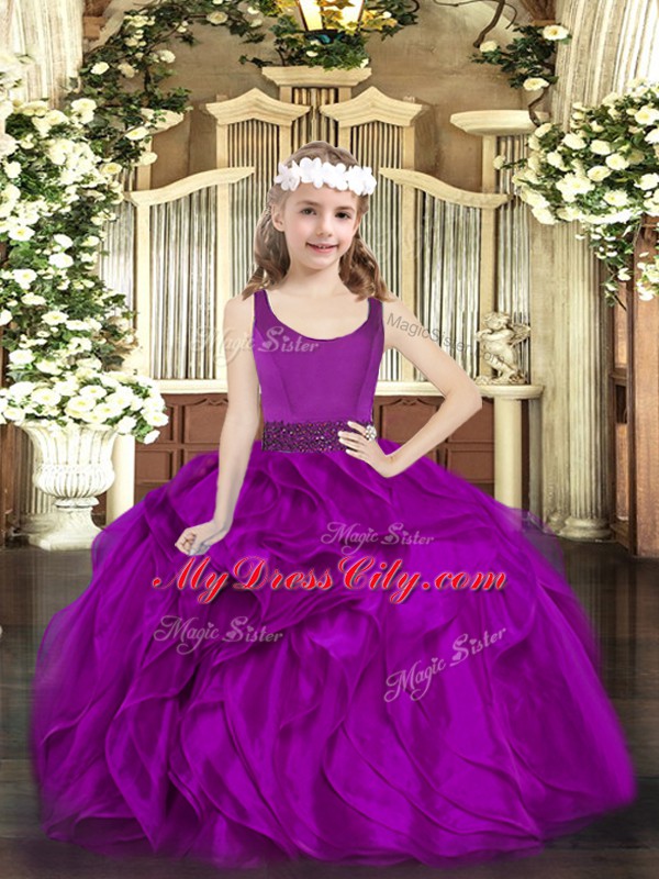 New Arrival Floor Length Zipper Pageant Gowns Fuchsia for Party and Quinceanera with Beading and Ruffles