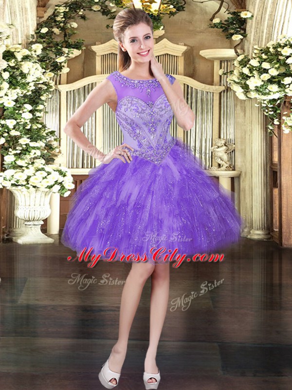 Lavender Sleeveless Tulle Lace Up Prom Dresses for Prom and Party