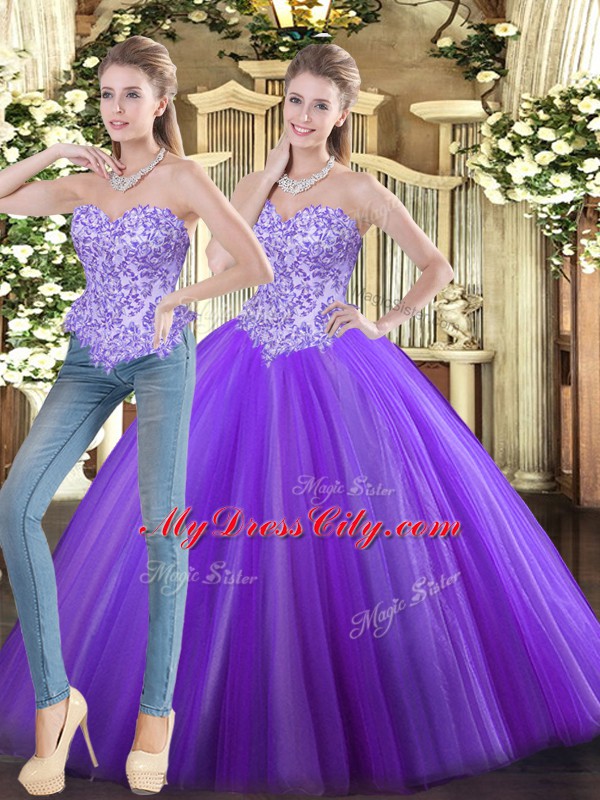 Classical Beading Quinceanera Dresses Eggplant Purple Lace Up Sleeveless Floor Length