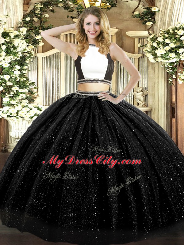 Black Halter Top Neckline Ruching Quince Ball Gowns Sleeveless Backless