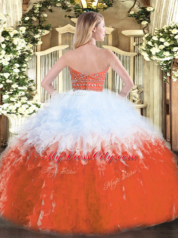 Eye-catching Floor Length Multi-color Vestidos de Quinceanera Tulle Sleeveless Beading and Ruffles