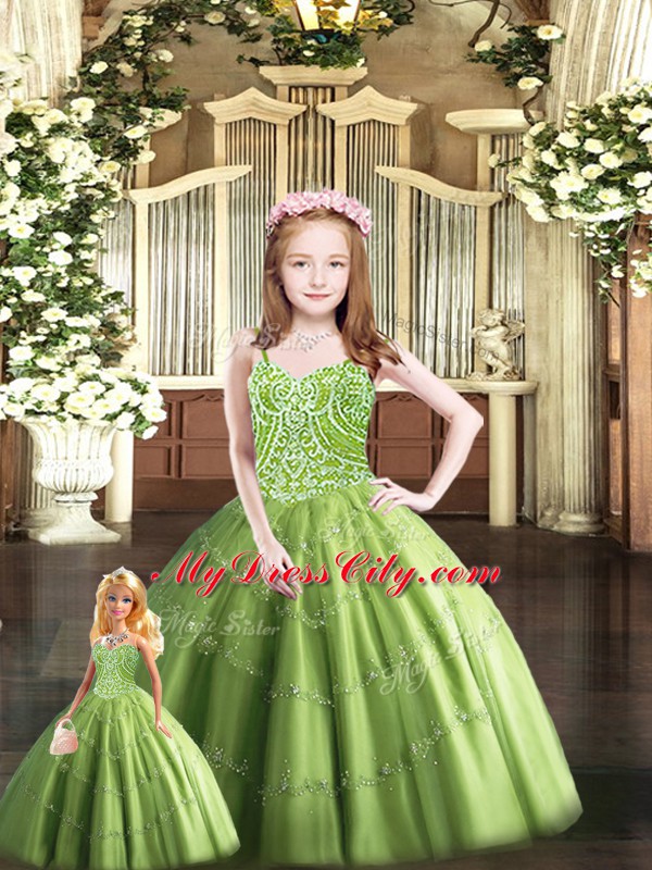 Custom Designed Olive Green Ball Gowns Sweetheart Sleeveless Tulle Floor Length Lace Up Beading Quinceanera Dress