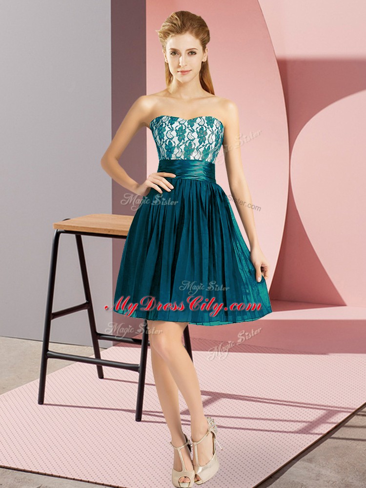 Discount Chiffon Sweetheart Sleeveless Zipper Lace in Teal