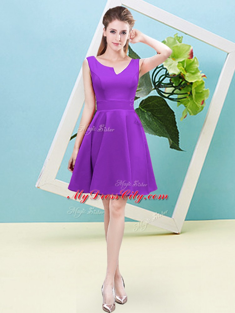 Mini Length A-line Sleeveless Eggplant Purple Bridesmaid Dress Zipper