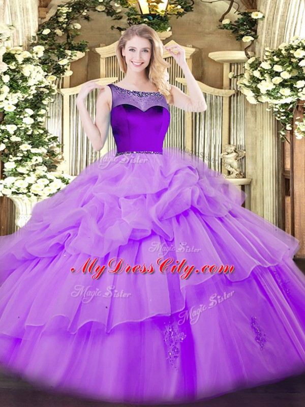 Extravagant Lavender Sleeveless Organza Zipper Sweet 16 Quinceanera Dress for Sweet 16 and Quinceanera