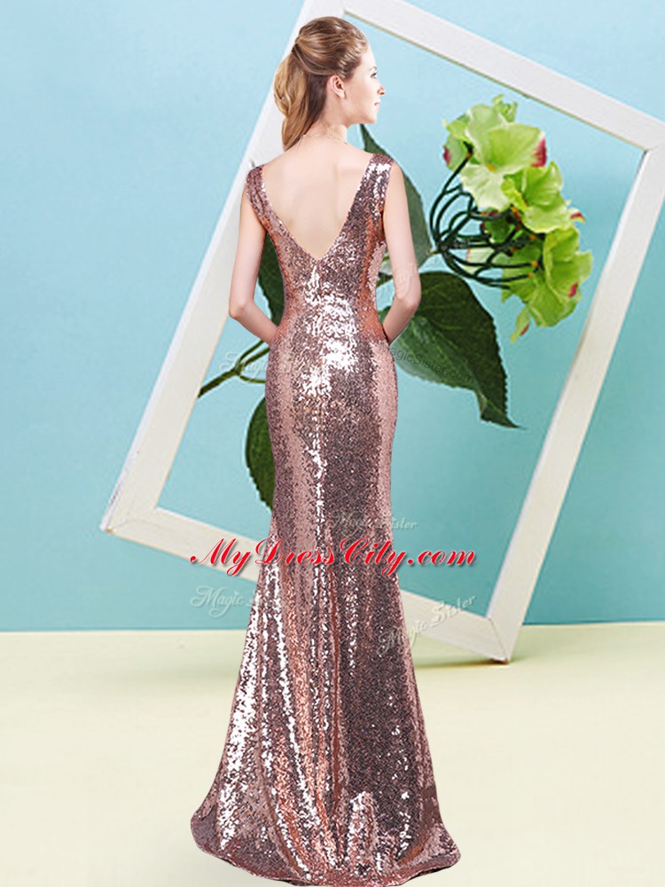 Sweet Lavender Sleeveless Sequins Floor Length Prom Evening Gown