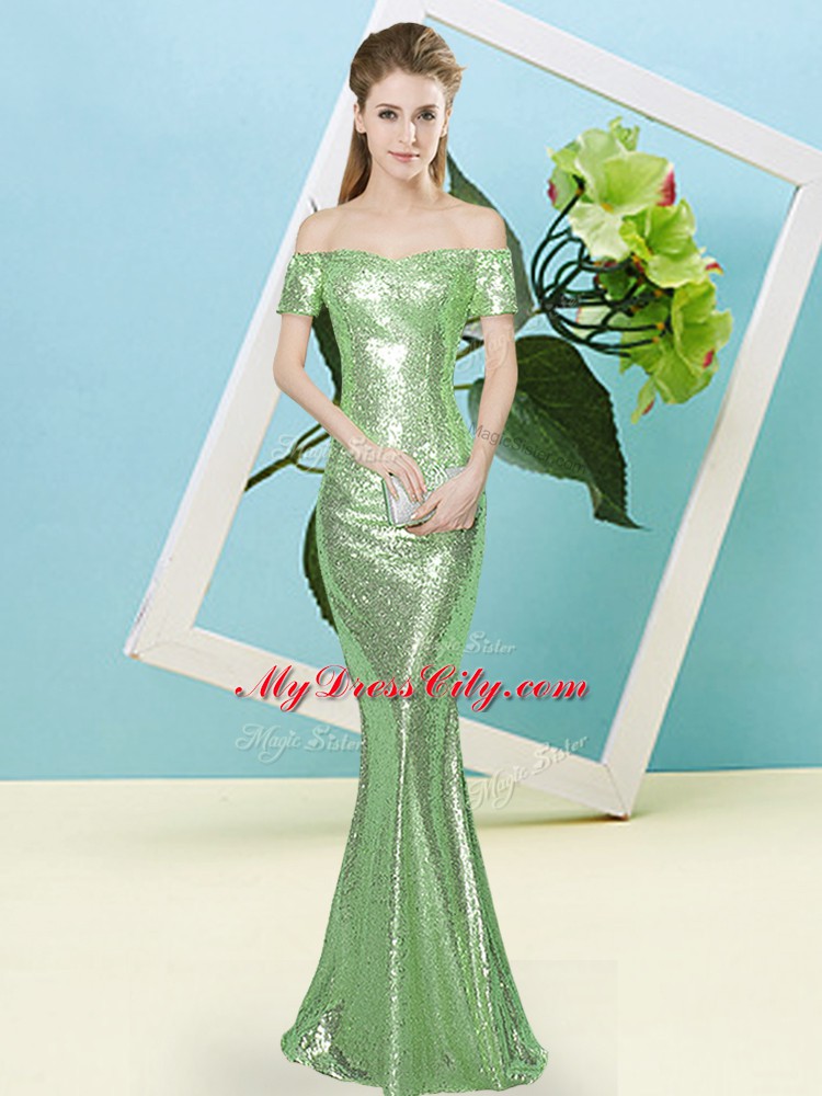 New Arrival Off The Shoulder Short Sleeves Zipper Homecoming Dress Sequined