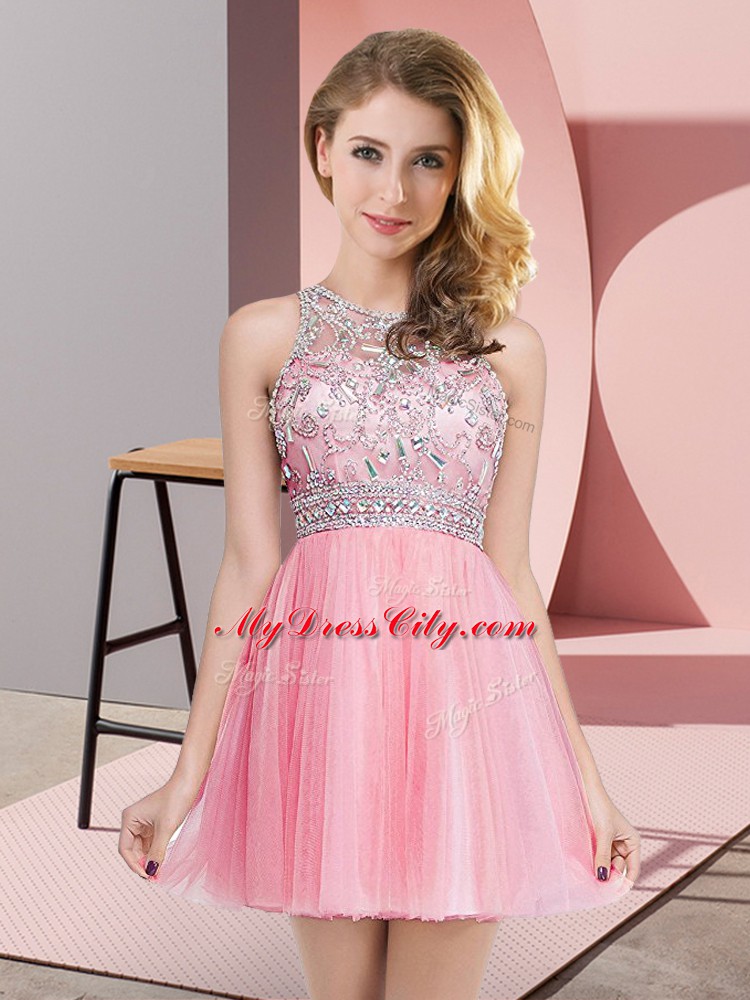 Sexy Empire Rose Pink Scoop Tulle Sleeveless Mini Length Zipper