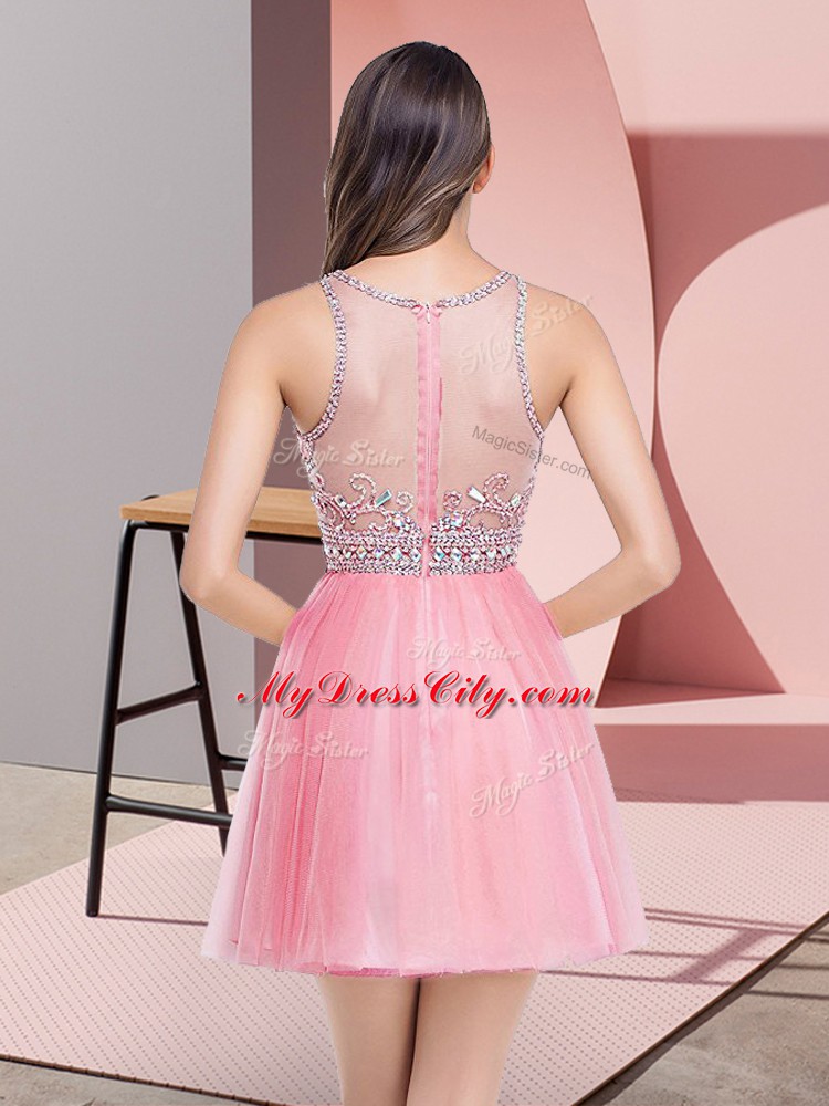 Sexy Empire Rose Pink Scoop Tulle Sleeveless Mini Length Zipper