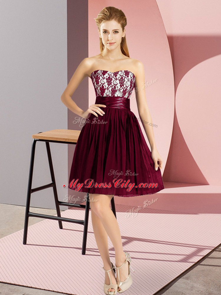 Cheap Burgundy Sleeveless Lace Mini Length