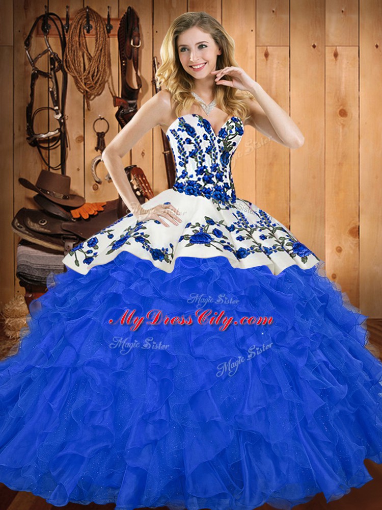 Floor Length Ball Gowns Sleeveless Blue Sweet 16 Dress Lace Up