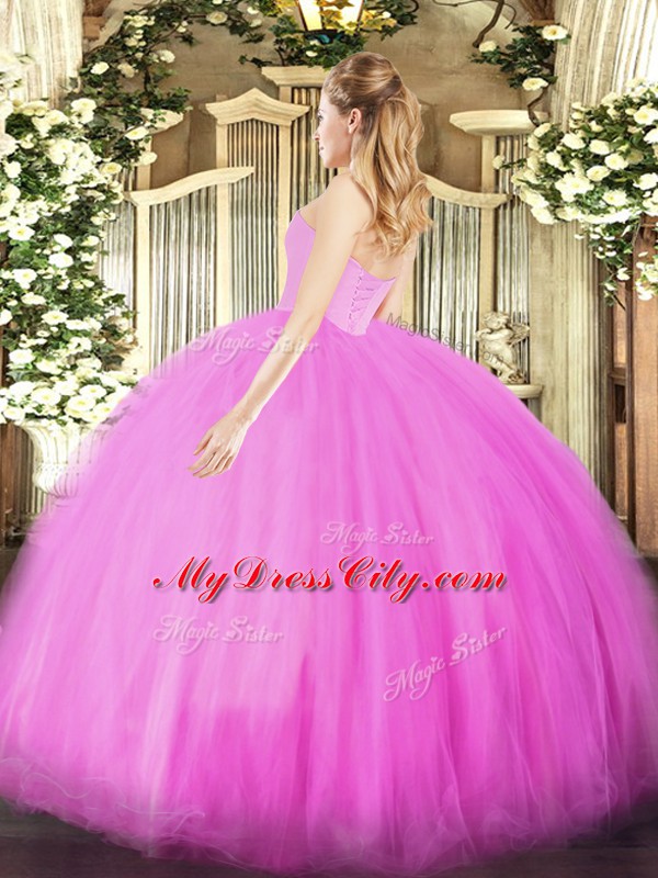 Orange Ball Gowns Tulle Sweetheart Sleeveless Beading Floor Length Lace Up 15 Quinceanera Dress