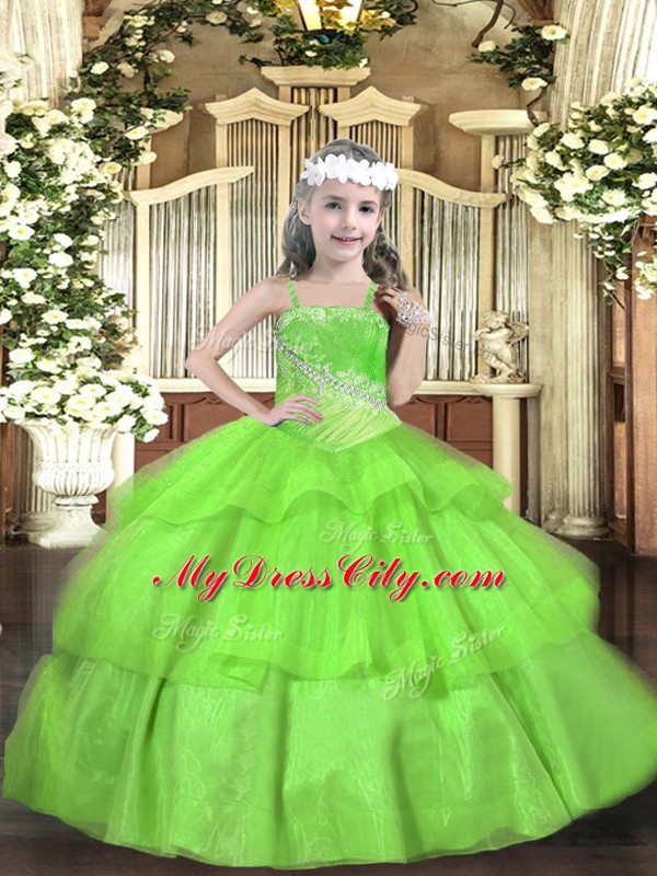 Cute Floor Length Ball Gowns Sleeveless Little Girl Pageant Gowns Lace Up