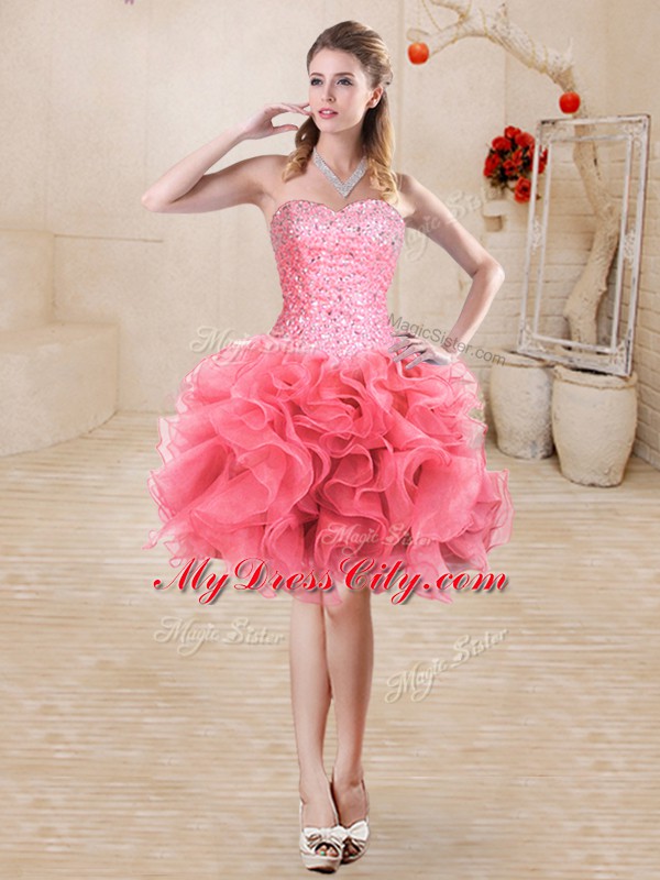 Edgy Baby Pink Sweetheart Neckline Beading and Ruffles and Ruching Quinceanera Dress Sleeveless Lace Up