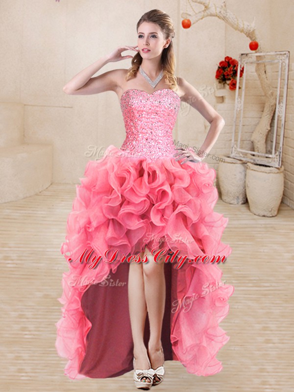 Edgy Baby Pink Sweetheart Neckline Beading and Ruffles and Ruching Quinceanera Dress Sleeveless Lace Up