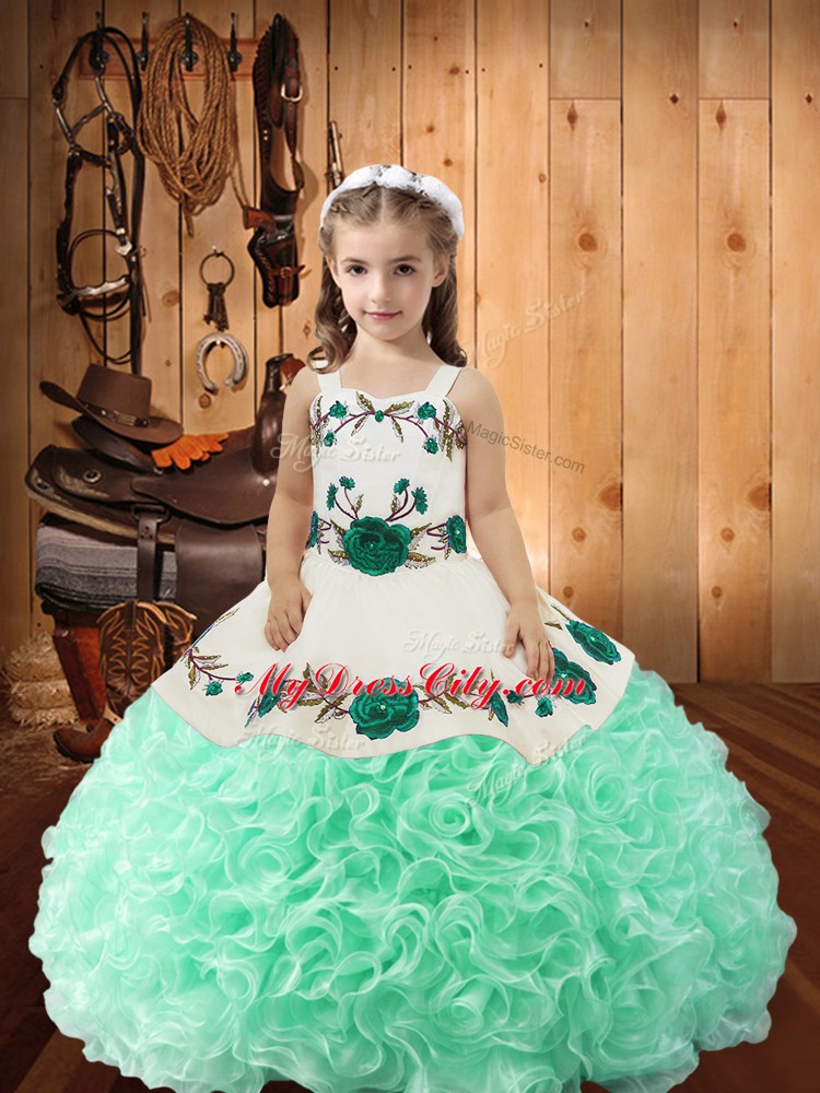 Trendy Floor Length Apple Green Little Girls Pageant Dress Wholesale Straps Sleeveless Lace Up