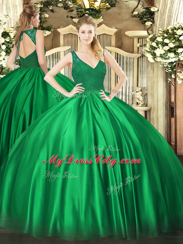 Best Selling Turquoise 15 Quinceanera Dress Sweet 16 and Quinceanera with Beading V-neck Sleeveless Zipper