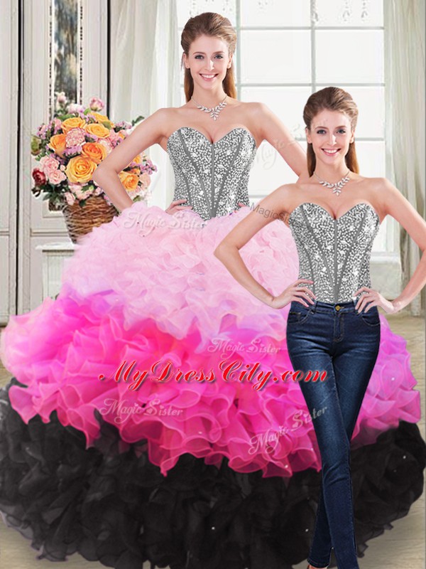 Ideal Sleeveless Beading and Ruffles Lace Up Vestidos de Quinceanera