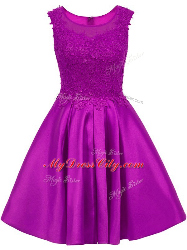 Eggplant Purple Sleeveless Satin Zipper Dama Dress for Quinceanera for Prom and Party