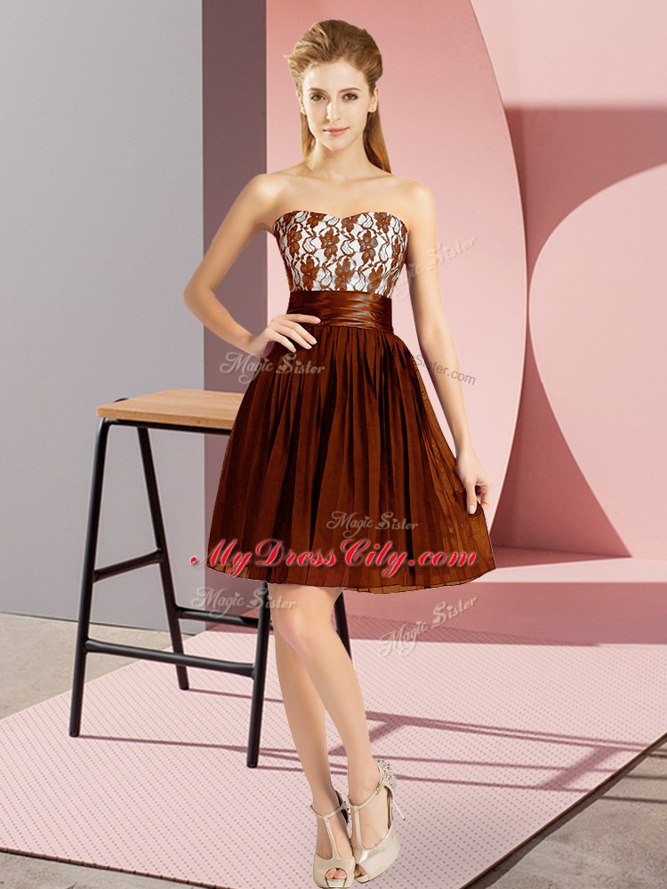 Exquisite Brown Empire Sweetheart Sleeveless Chiffon Mini Length Zipper Lace Prom Evening Gown