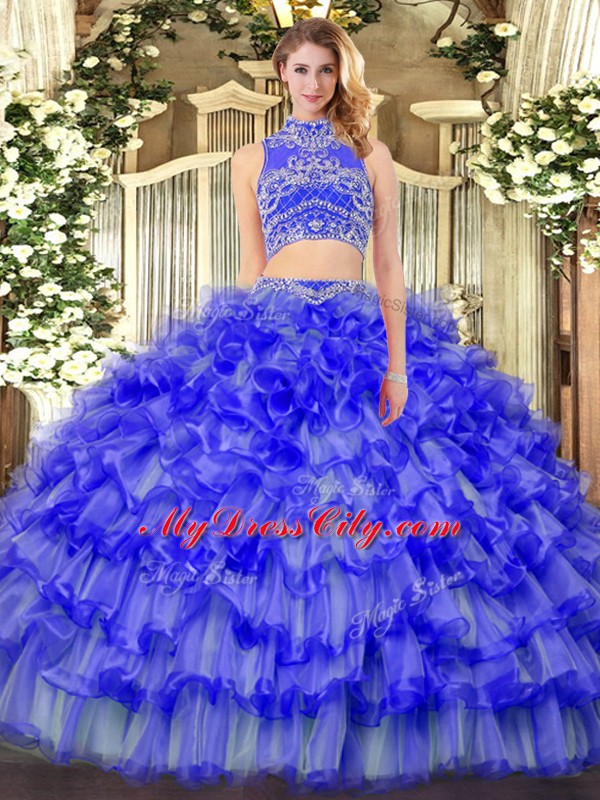 Tulle Sleeveless Floor Length Ball Gown Prom Dress and Beading and Ruffled Layers