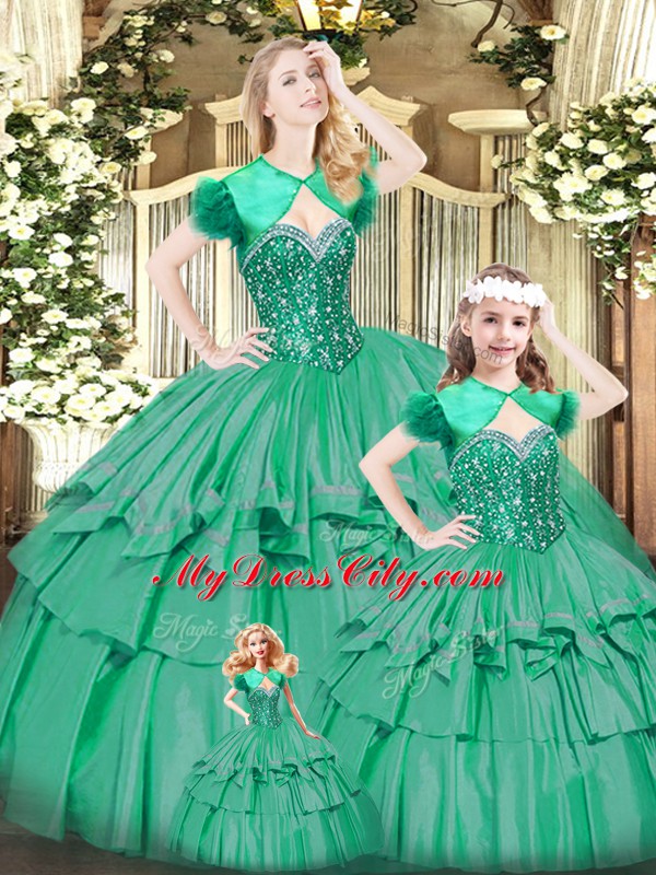 Turquoise Sweetheart Neckline Beading and Ruffled Layers 15th Birthday Dress Sleeveless Lace Up