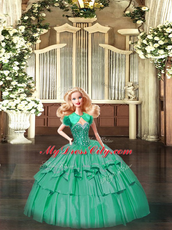 Turquoise Sweetheart Neckline Beading and Ruffled Layers 15th Birthday Dress Sleeveless Lace Up