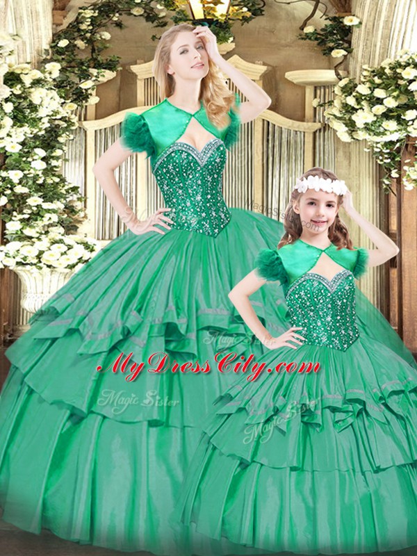 Turquoise Sweetheart Neckline Beading and Ruffled Layers 15th Birthday Dress Sleeveless Lace Up