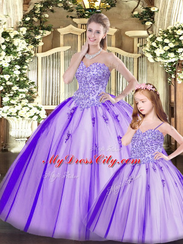 Sophisticated Purple Lace Up Sweet 16 Dress Beading Sleeveless Floor Length