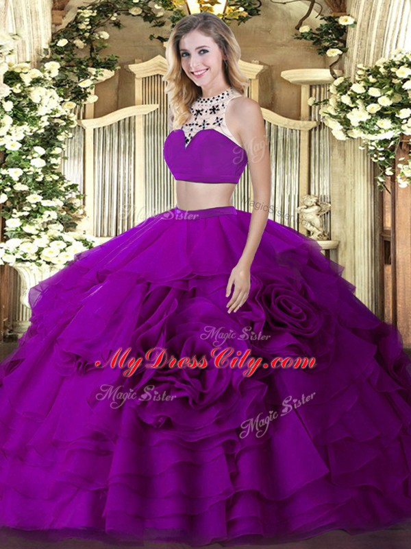 Lovely Sleeveless Backless Floor Length Beading and Ruffled Layers Quinceanera Dresses