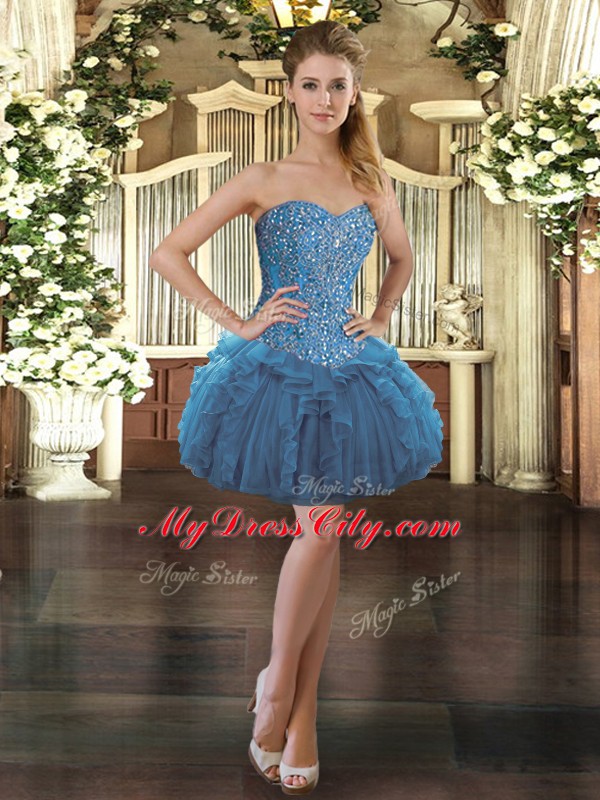 Charming Tulle Sweetheart Sleeveless Lace Up Beading and Ruffles Quince Ball Gowns in Teal