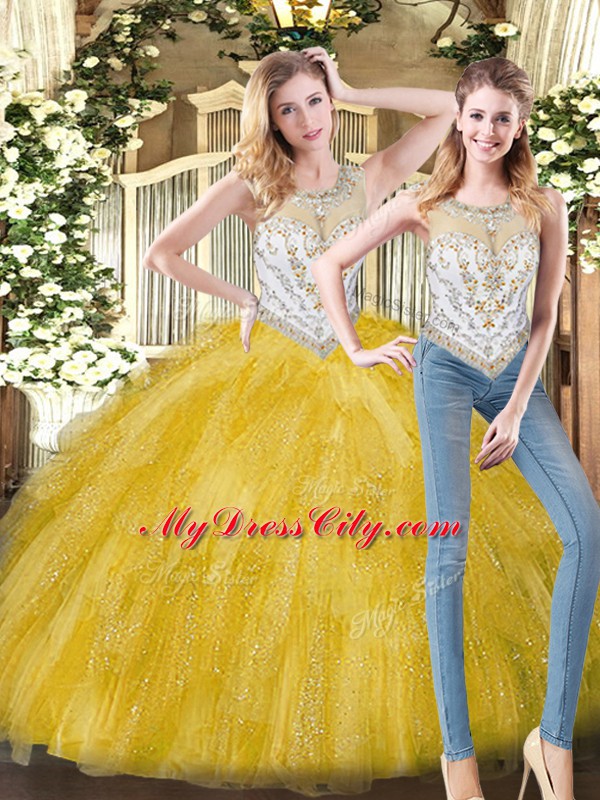 Organza Sleeveless Floor Length Quinceanera Dress and Beading and Ruffles