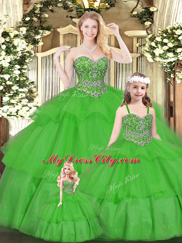 Adorable Floor Length Green Vestidos de Quinceanera Sweetheart Sleeveless Lace Up