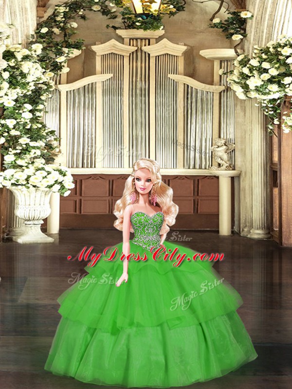 Adorable Floor Length Green Vestidos de Quinceanera Sweetheart Sleeveless Lace Up