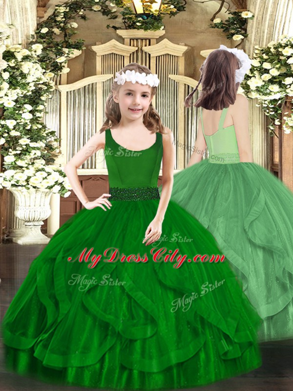 V-neck Sleeveless Zipper 15th Birthday Dress Green Organza