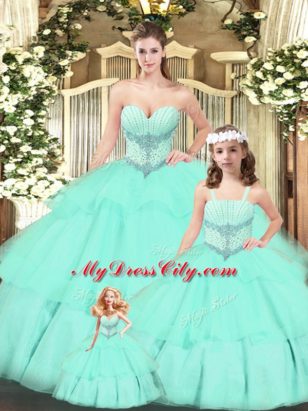 Exceptional Aqua Blue Sleeveless Tulle Lace Up 15 Quinceanera Dress for Military Ball and Sweet 16 and Quinceanera