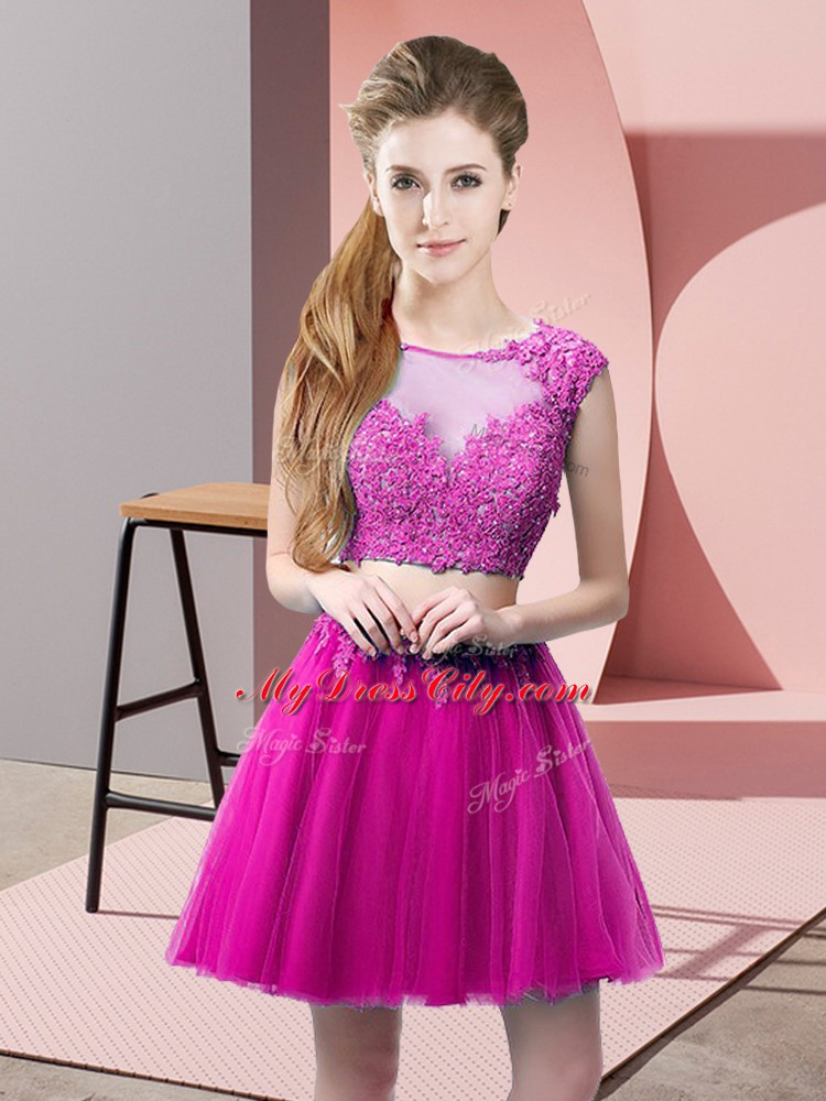 Suitable Mini Length Fuchsia Prom Party Dress Scoop Sleeveless Zipper