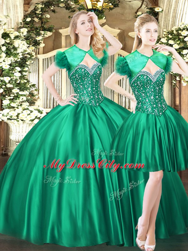 Lovely Green Quince Ball Gowns Military Ball and Sweet 16 and Quinceanera with Beading Sweetheart Sleeveless Lace Up