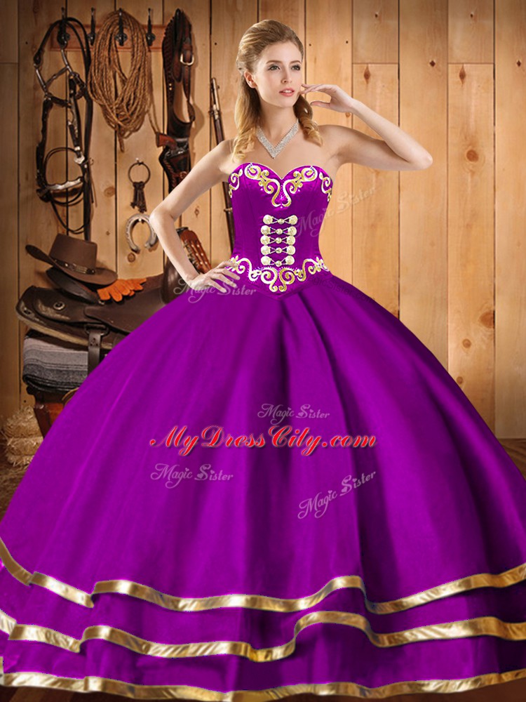 Trendy Purple Sweetheart Neckline Embroidery 15 Quinceanera Dress Sleeveless Lace Up