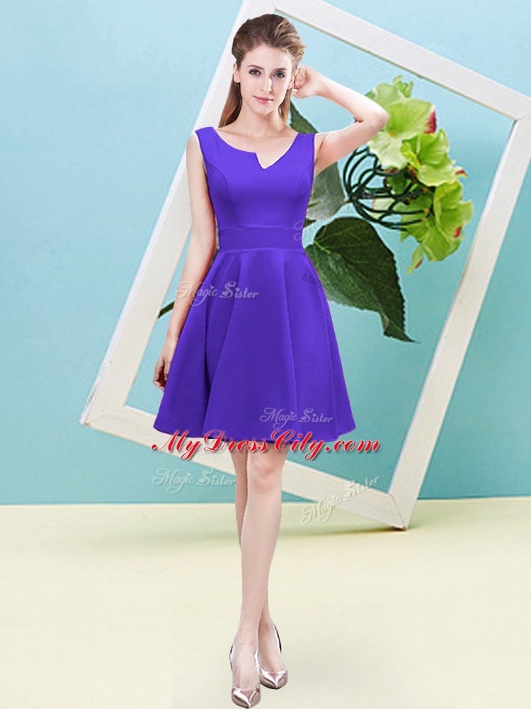 Asymmetric Sleeveless Zipper Wedding Party Dress Purple Satin