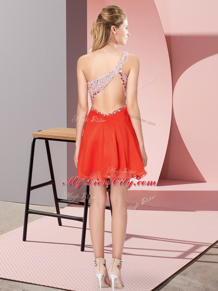 Enchanting Gold One Shoulder Criss Cross Beading Prom Party Dress Sleeveless