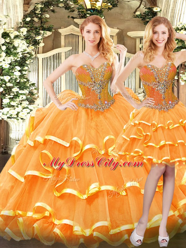 Chic Sleeveless Lace Up Floor Length Beading and Ruffled Layers Sweet 16 Quinceanera Dress